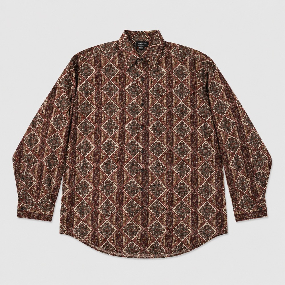Vintage Structure Mens L Button Up Shirt Geometric Abstract Cotton Korea 90s